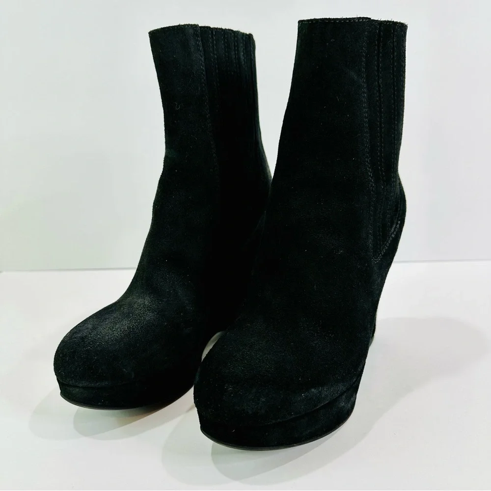 🎀 JUICY COUTURE SEUDE BLACK PLATFORM 4 1/2” WEDGE HEEL WORN ONCE SIZE 10 ITALY - Picture 6 of 7